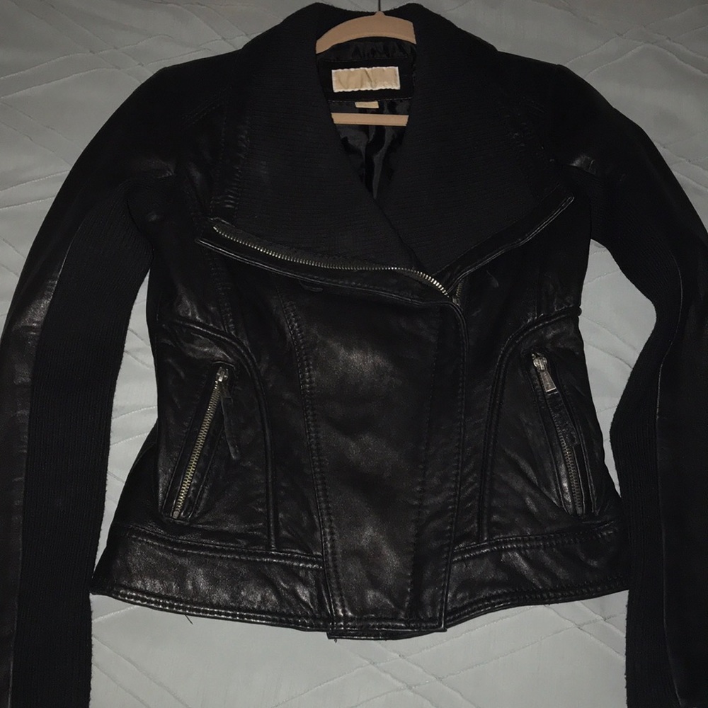 Michael Kors black leather jacket stretch